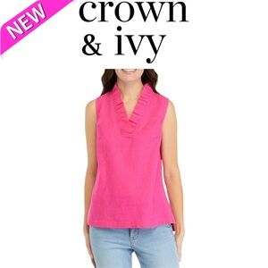 🆕 NWT Crown and Ivory Hot Pink Ruffle Sleeveless Top Size M 🩷